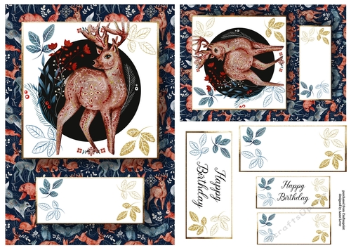 Woodlands Folk Art A5 & A6 QUICK TOPPERS - Stag