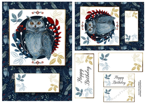 Woodlands Folk Art A5 & A6 QUICK TOPPERS - Owl