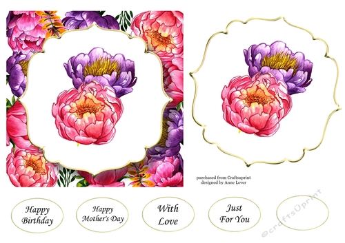 6x6 Watercolour Floral - Pink & Purple Peonies