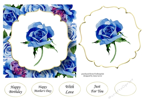 6x6 Watercolour Floral - Blue Roses