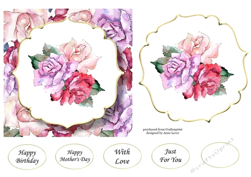 6x6 Watercolour Floral - Pink & Purple Roses