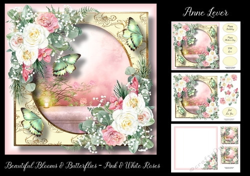 Beautiful Blooms & Butterflies - Pink & White Roses