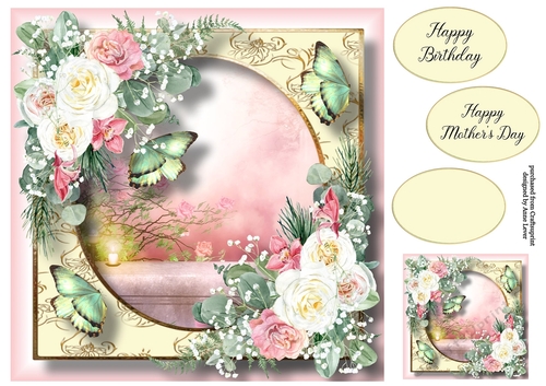 Beautiful Blooms & Butterflies - Pink & White Roses 8x8