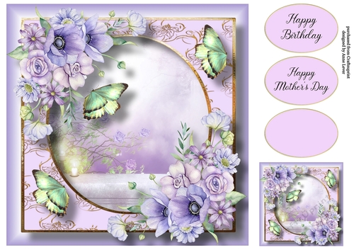 Beautiful Blooms & Butterflies - Violet Flowers 8x8