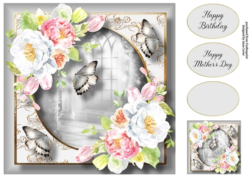 Beautiful Blooms & Butterflies - Pastel Bouquet 8x8