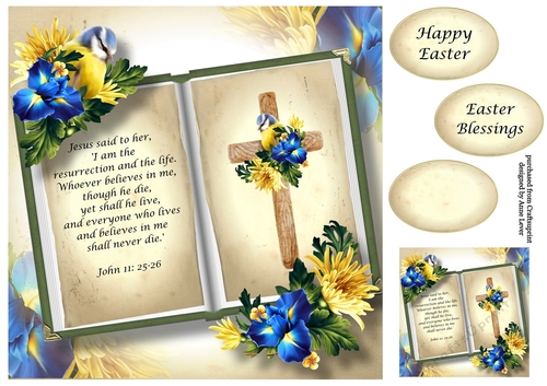 Open Book Easter Bible Quote - John 11:25-26 8x8