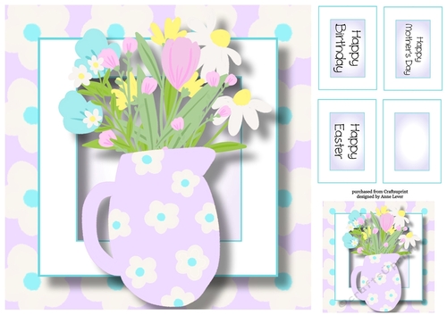 Pale Jug Of Spring Flowers, Birthday, Mothers Day, Easter