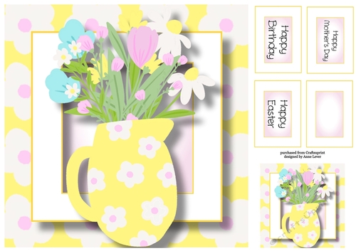 Yellow Jug Of Spring Flowers, Birthday, Mothers Day, Easter