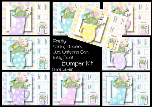 Pretty Spring Flowers, Jug, Watering Can, Welly Boot Bumper Kit
