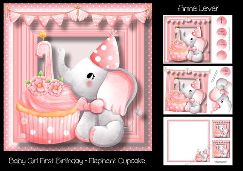 Baby Girl First Birthday - Elephant Cupcake
