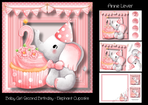 Baby Girl Second Birthday - Elephant Cupcake