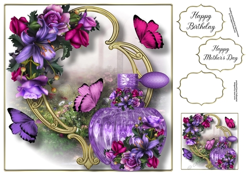 Perfume Bottle On Golden Frame - Soft Gothic Blooms 8x8