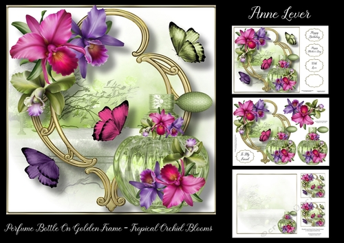 Perfume Bottle On Golden Frame - Tropical Orchid Blooms