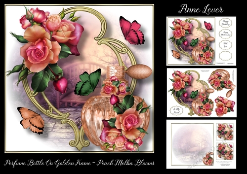 Perfume Bottle On Golden Frame - Peach Melba Blooms
