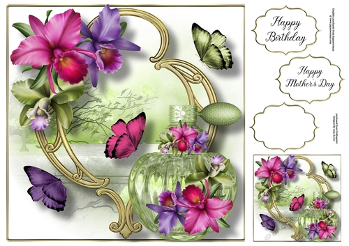Perfume Bottle On Golden Frame - Tropical Orchid Blooms 8x8