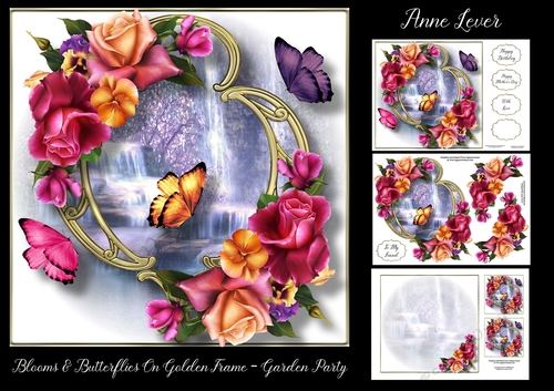 Blooms & Butterflies On Golden Frame - Garden Party