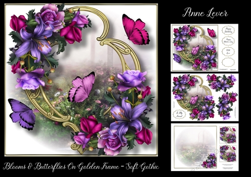 Blooms & Butterflies On Golden Frame - Soft Gothic