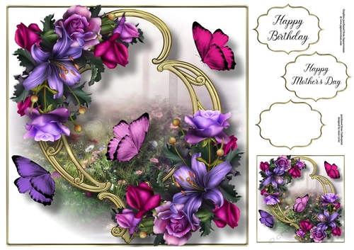 Blooms & Butterflies On Golden Frame - Soft Gothic 8x8