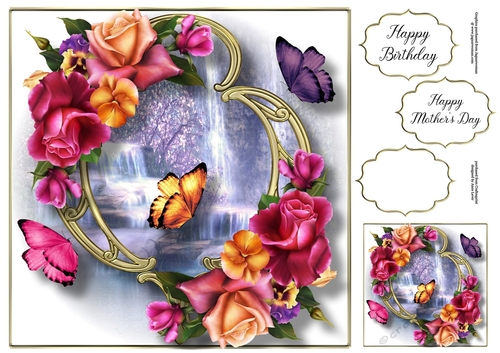 Blooms & Butterflies On Golden Frame - Garden Party 8x8