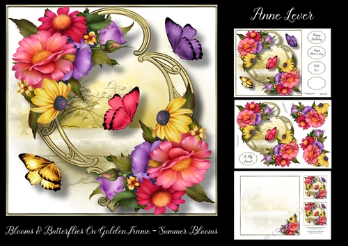Blooms & Butterflies On Golden Frame - Summer Blooms