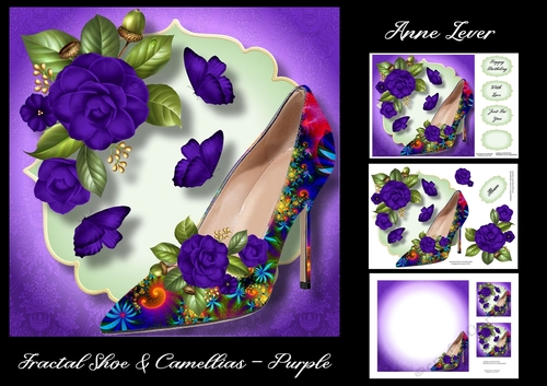 Fractal Shoe & Camellias - Purple