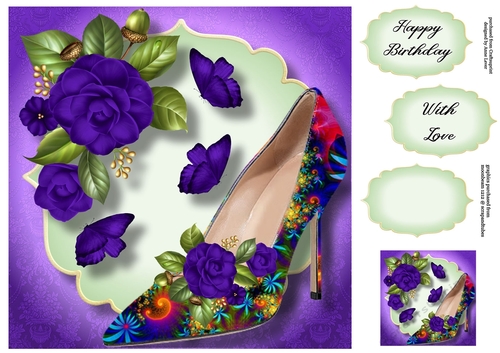 Fractal Shoe & Camellias - Purple 8x8
