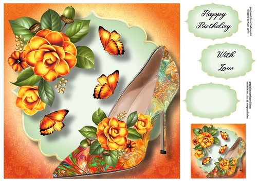Fractal Shoe & Camellias - Orange 8x8