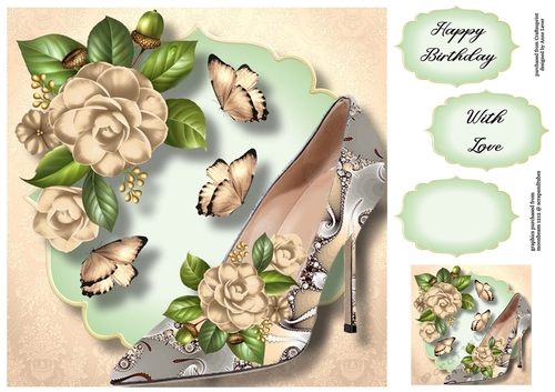Fractal Shoe & Camellias - Cream 8x8