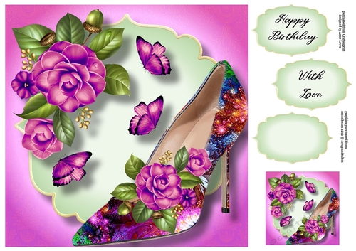 Fractal Shoe & Camellias - Pink 8x8
