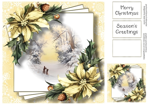 Faded Edge Christmas Scene - Rabbits In The Snow 8x8