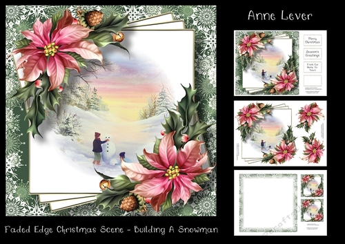 Faded Edge Christmas Scene - Building A Snowman
