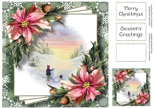 Faded Edge Christmas Scene - Building A Snowman 8x8