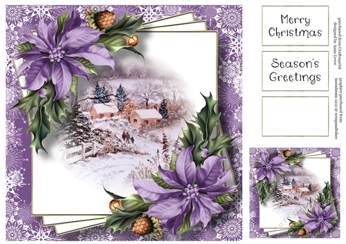 Faded Edge Christmas Scene - Snowy Cottages 8x8