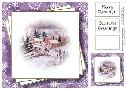 Faded Scene - Snowy Cottages - No Flowers
