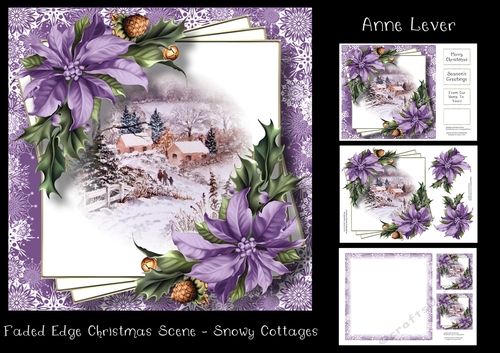 Faded Edge Christmas Scene - Snowy Cottages