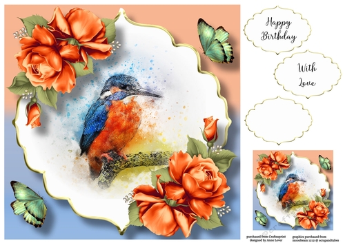 Beautiful Bird & Roses 2 8x8