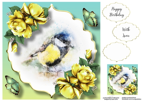 Beautiful Bird & Roses 1 8x8