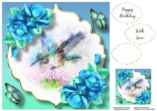 Beautiful Bird & Roses 4 8x8