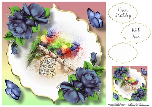 Beautiful Bird & Roses 3 8x8