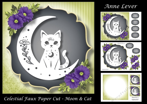 Celestial Faux Papercut - Moon & Cat