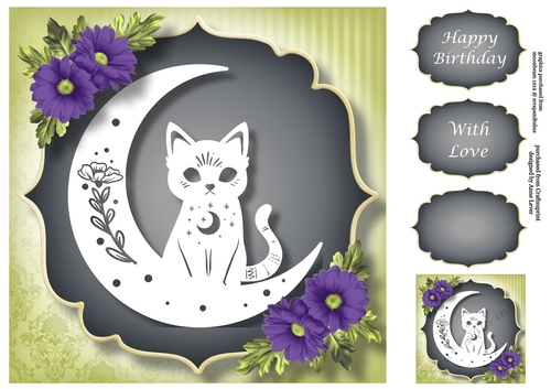 Celestial Faux Papercut - Moon & Cat 8x8