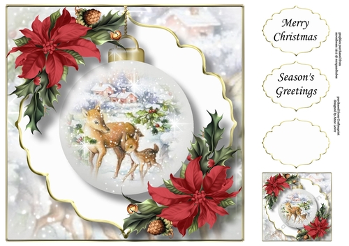 The Christmas Vintage Deer Bauble 4 8x8