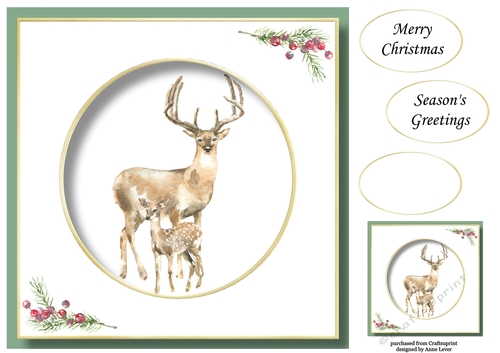 Beautiful Watercolour Deer At Christmas No Flowers