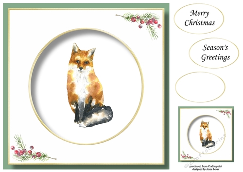 Beautiful Watercolour Fox At Christmas No Flowers