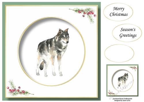 Beautiful Watercolour Wolf At Christmas No Flowers
