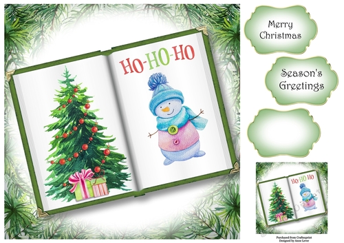 Open Book Christmas No Flowers - Jolly Snowman