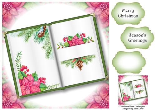Open Book Christmas No Flowers - Pink Poinsettias