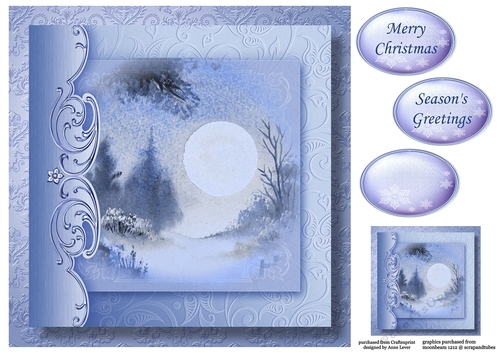 Christmas Monochrome Blue No Flowers - Big Winter Moon