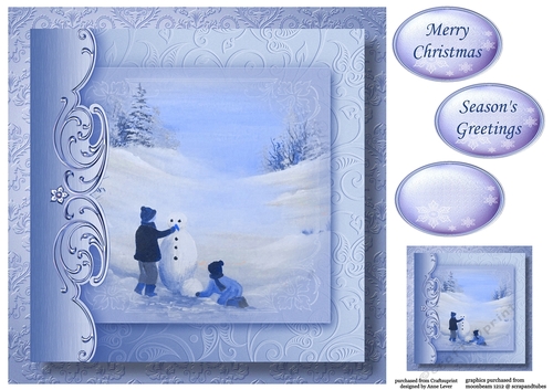 Christmas Monochrome Blue No Flowers - Building A Snowman