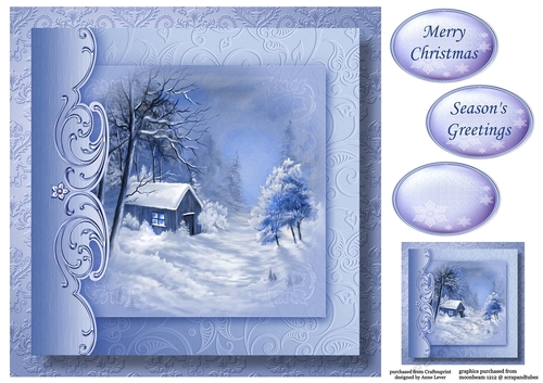 Christmas Monochrome Blue No Flowers - Cottage In The Woods